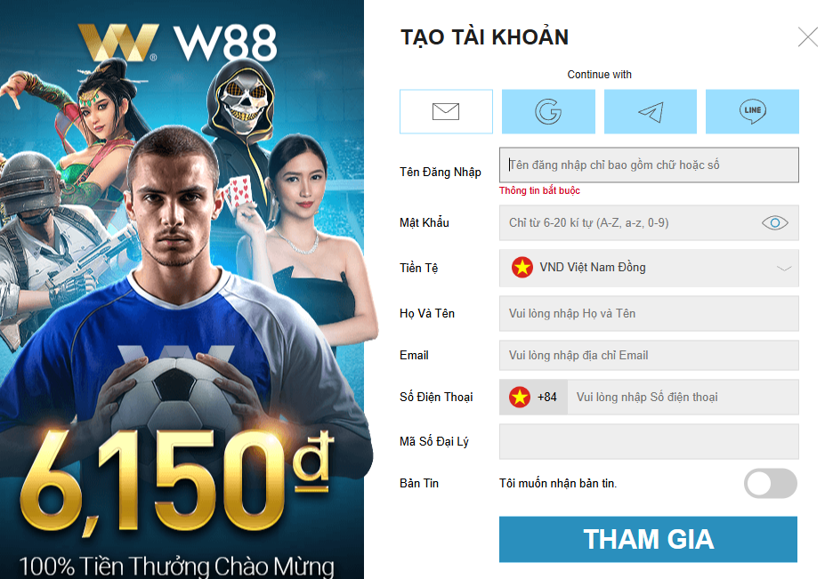 Bảng đăng ký W88