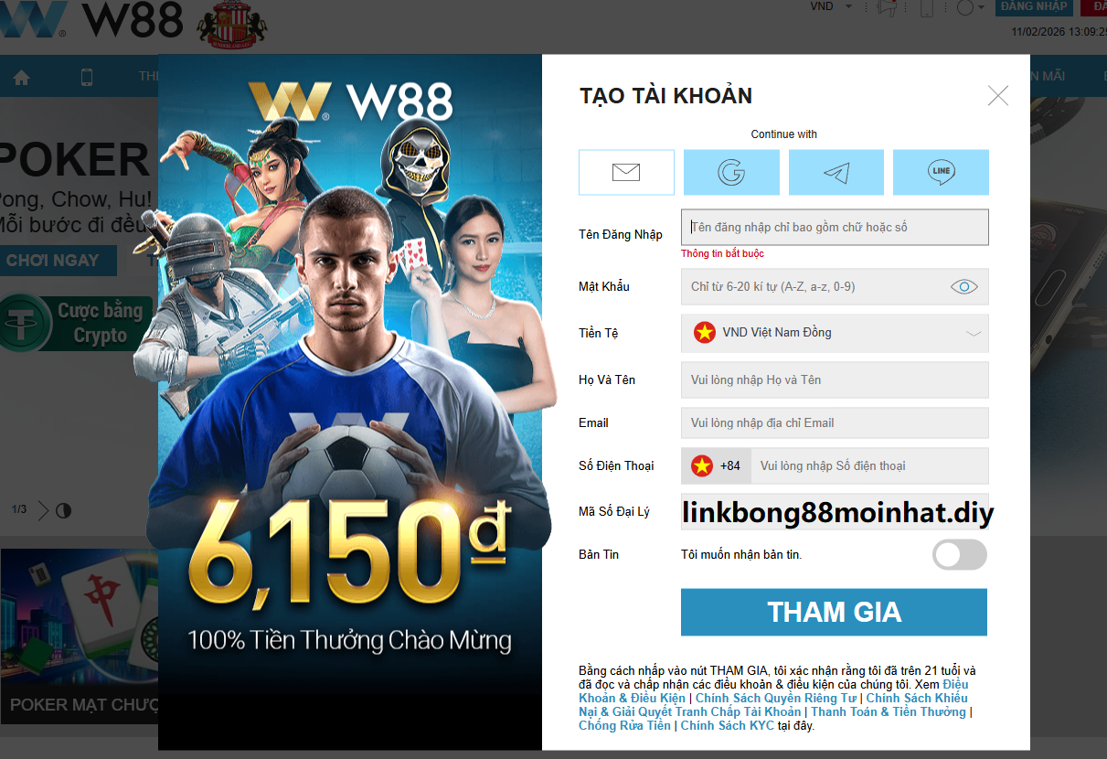 Điền thông tin đăng ký W88 Điền thông tin đăng ký W88